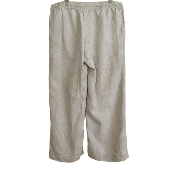 L.L. Bean Cream Beige Linen Straight Wide Leg Pants Size 16 Petite Lagenlook - Picture 2 of 13